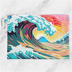 Ai Generated Waves Ocean Sea Tsunami Nautical Blue Sea (2) Canvas Cosmetic Bag (xxl) by Cowasu