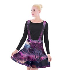 Landscape Landscape Painting Purple Purple Trees Suspender Skater Skirt by Cowasu