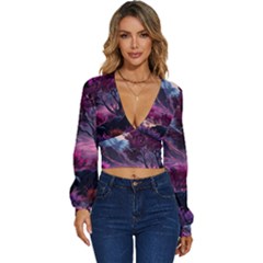 Landscape Landscape Painting Purple Purple Trees Long Sleeve Deep-v Velour Top by Cowasu