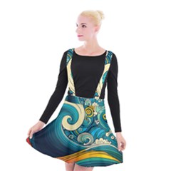 Waves Wave Ocean Sea Abstract Whimsical Abstract Art Suspender Skater Skirt by Cowasu