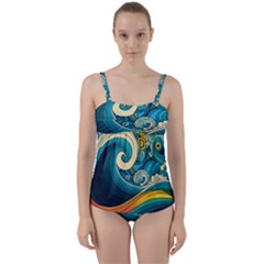 Waves Wave Ocean Sea Abstract Whimsical Abstract Art Twist Front Tankini Set by Cowasu