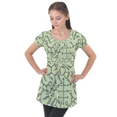 Multicolored Chemical Bond Illustration Chemistry Formula Science Puff Sleeve Tunic Top by Cowasu