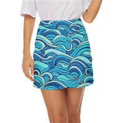 Pattern Ocean Waves Blue Nature Sea Abstract Mini Front Wrap Skirt by danenraven