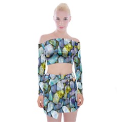 Stones Gems Multi Colored Rocks Off Shoulder Top With Mini Skirt Set by Bangk1t