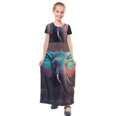 Elephant Tusks Trunk Wildlife Africa Kids  Short Sleeve Maxi Dress by Ndabl3x