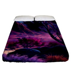 Landscape Painting Purple Tree Fitted Sheet (queen Size) by Ndabl3x