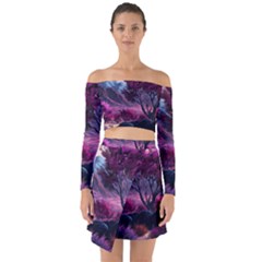 Landscape Painting Purple Tree Off Shoulder Top With Skirt Set by Ndabl3x