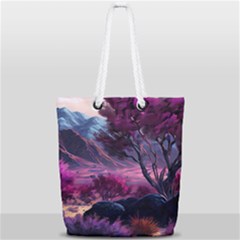 Landscape Painting Purple Tree Full Print Rope Handle Tote (small) by Ndabl3x