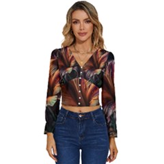 Flower Orange Lilly Long Sleeve V-neck Top by Ndabl3x