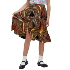 Geometric Art Fractal Abstract Art Kids  Ruffle Flared Wrap Midi Skirt by Ndabl3x
