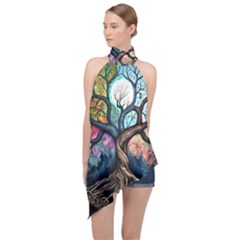 Tree Colourful Halter Asymmetric Satin Top by Ndabl3x
