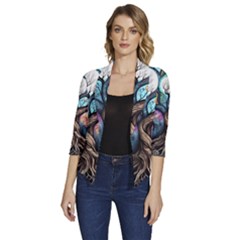 Tree Colourful Women s Draped Front 3/4 Sleeve Shawl Collar Jacket by Ndabl3x