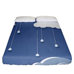 Blue Clouds Rain Raindrops Weather Sky Raining Fitted Sheet (queen Size) by Wav3s