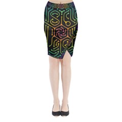 Circuit Hexagonal Geometric Pattern Background Pattern Midi Wrap Pencil Skirt by Wav3s