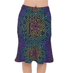 Circuit Hexagonal Geometric Pattern Background Pattern Short Mermaid Skirt by Wav3s