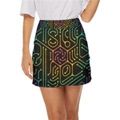 Circuit Hexagonal Geometric Pattern Background Pattern Mini Front Wrap Skirt by Wav3s