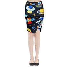 Space Seamless Pattern Midi Wrap Pencil Skirt by Wav3s