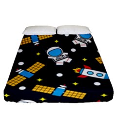 Seamless-adventure-space-vector-pattern-background Fitted Sheet (queen Size) by Wav3s
