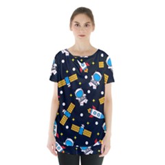 Seamless-adventure-space-vector-pattern-background Skirt Hem Sports Top by Wav3s