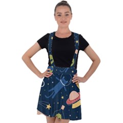 Seamless-pattern-with-funny-aliens-cat-galaxy Velvet Suspender Skater Skirt by Wav3s