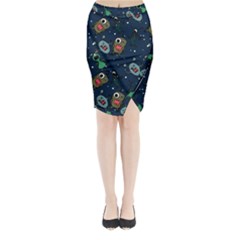 Monster-alien-pattern-seamless-background Midi Wrap Pencil Skirt by Wav3s
