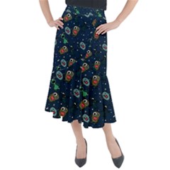 Monster-alien-pattern-seamless-background Midi Mermaid Skirt by Wav3s