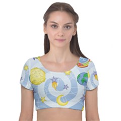 Science Fiction Outer Space Velvet Short Sleeve Crop Top  by Ndabl3x