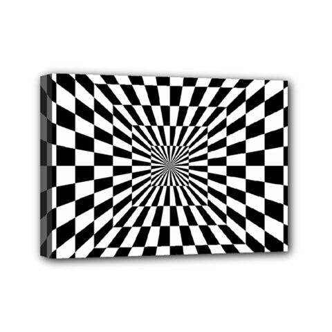 Optical Illusion Chessboard Tunnel Mini Canvas 7  X 5  (stretched) by Ndabl3x
