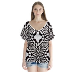 Tile Repeating Pattern Texture V-neck Flutter Sleeve Top by Ndabl3x