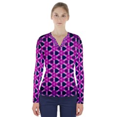 Digital Art Artwork Abstract V-neck Long Sleeve Top by Ndabl3x