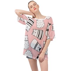 Cute Cats Cartoon Seamless-pattern Oversized Chiffon Top by Vaneshart