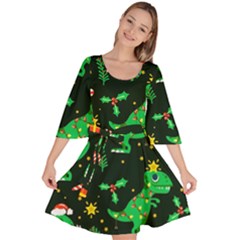 Christmas-funny-pattern Dinosaurs Velour Kimono Dress by Vaneshart