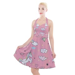 Cute-unicorn-seamless-pattern Halter Party Swing Dress  by Vaneshart