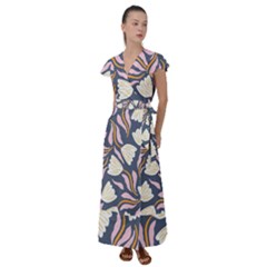 Flowers Pattern Floral Pattern Flutter Sleeve Maxi Dress by Vaneshop