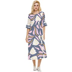 Flowers Pattern Floral Pattern Double Cuff Midi Dress by Vaneshop