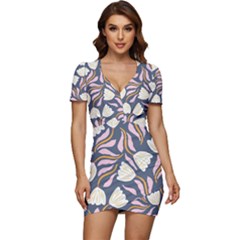 Flowers Pattern Floral Pattern Low Cut Cap Sleeve Mini Dress by Vaneshop