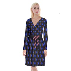 Background Pattern Graphic Long Sleeve Velvet Front Wrap Dress by Vaneshop