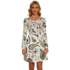 Paisley Pattern Background Graphic Long Sleeve Wide Neck Velvet Dress by Vaneshop