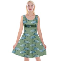 Fishes Pattern Background Theme Reversible Velvet Sleeveless Dress by Vaneshop