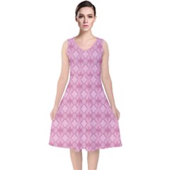 Pattern Print Floral Geometric V-neck Midi Sleeveless Dress  by Vaneshop