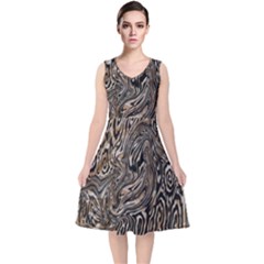 Zebra Abstract Background V-neck Midi Sleeveless Dress  by Vaneshop