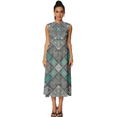 Mandala Decoration Flora Floral Flower Sleeveless Round Neck Midi Dress by Vaneshop