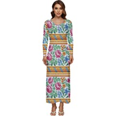 Flower Fabric Design Long Sleeve Longline Maxi Dress by Vaneshop