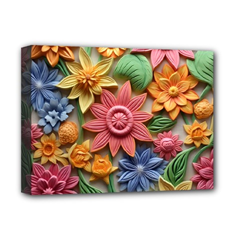 Flower Bloom Embossed Pattern Deluxe Canvas 16  X 12  (stretched)  by Vaneshop