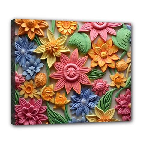 Flower Bloom Embossed Pattern Deluxe Canvas 24  X 20  (stretched) by Vaneshop