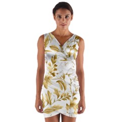 Flowers Gold Floral Wrap Front Bodycon Dress by Vaneshop