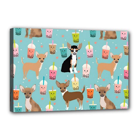 Chihuahua Bubble Kawaii Boba Tea Cute Dog Canvas 18  X 12  (stretched) by Wav3s