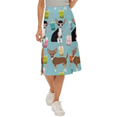 Chihuahua Bubble Kawaii Boba Tea Cute Dog Midi Panel Skirt by Wav3s