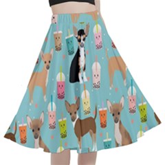 Chihuahua Bubble Kawaii Boba Tea Cute Dog A-line Full Circle Midi Skirt With Pocket by Wav3s