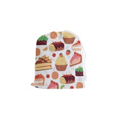 Seamless Pattern Hand Drawing Cartoon Dessert And Cake Drawstring Pouch (small) by Wav3s